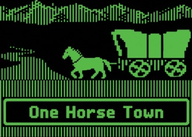 One Horse Town — a horse pulling a covered wagon across a pixel-art desert, the team name on a banner below